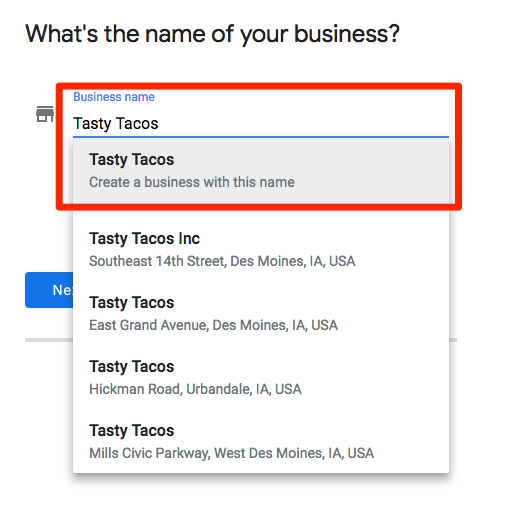 Write your restaurant’s name into the “Search Box”