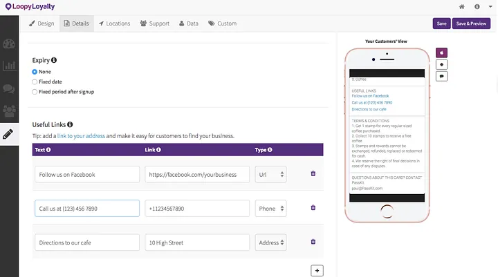 Include your links to your loyalty program