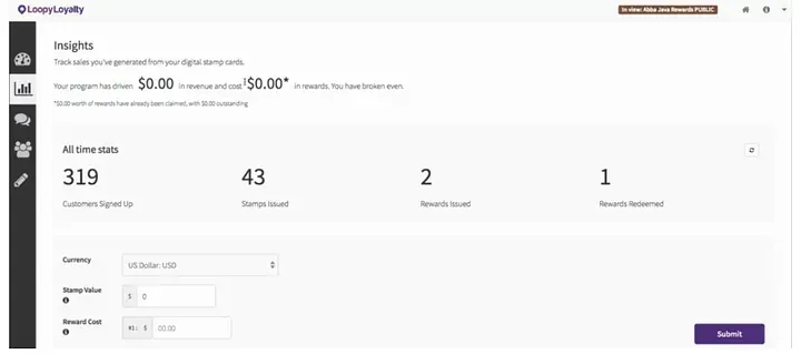 Online Insights Stamp Dashboard